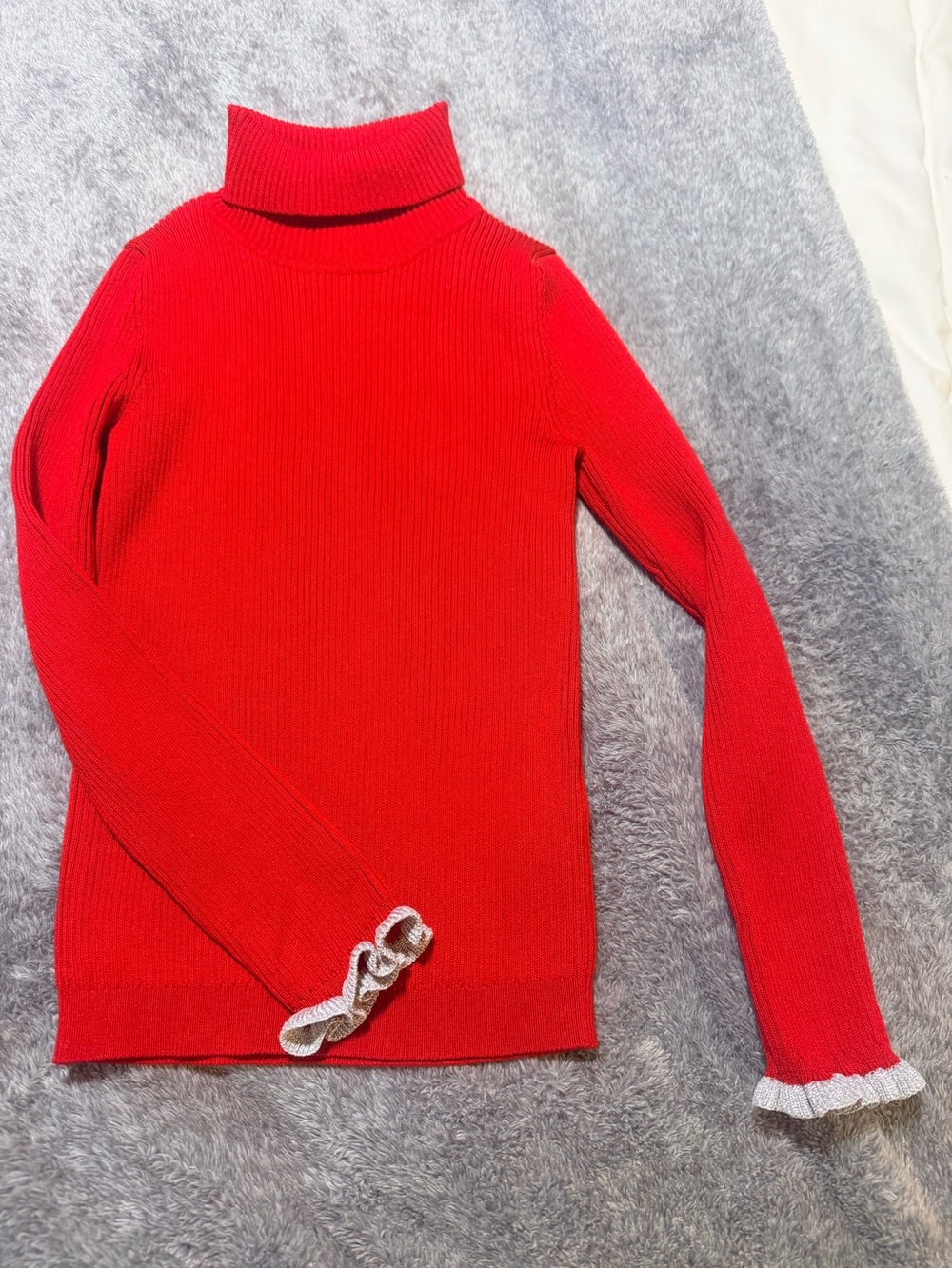 Girls Red Ribbed Turtleneck Sweater - Picture 2 of 5